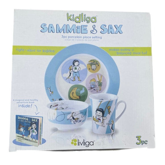 LivLiga Sammie and Sax Kidliga Children's 3 Piece Porcelain Place Setting & Book - Picture 5 of 9